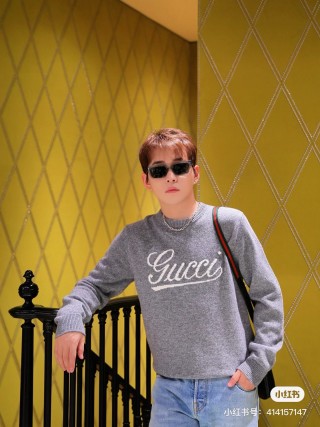 Gucci Script Logo Grey Crewneck Sweater view 5