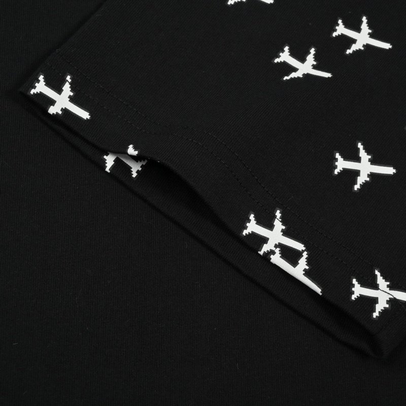 Black Graphic Print Short Sleeve T-Shirt with Bird & Text Design view