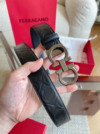 Ferragamo Black Quilted Leather Belt with Silver Buckle view 2