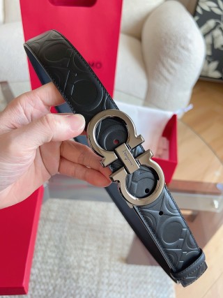 Ferragamo Black Quilted Leather Belt with Silver Buckle view 3