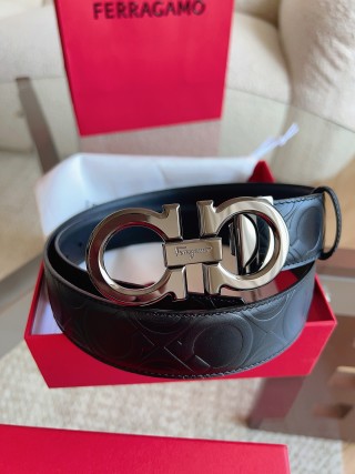 Ferragamo Black Quilted Leather Belt with Silver Buckle view 4