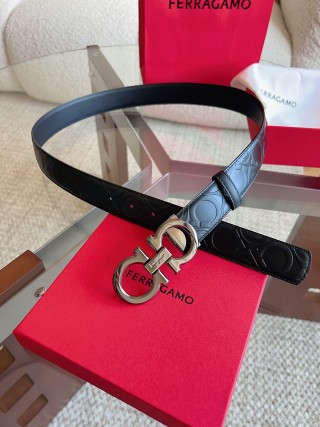 Ferragamo Black Quilted Leather Belt with Silver Buckle view 5