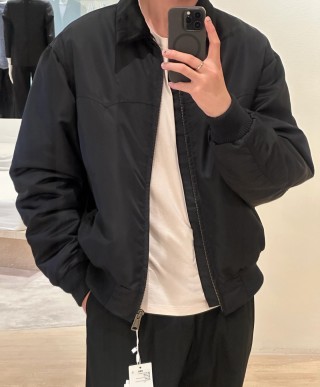 Black Puffer Bomber Jacket with Ribbed Cuffs