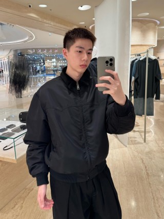 Black Puffer Bomber Jacket with Ribbed Cuffs view 2
