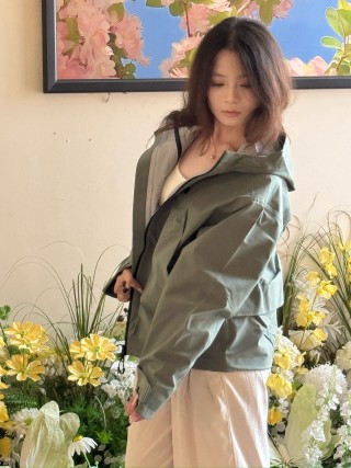 Moss Green Windbreaker Jacket - Lightweight Hooded Softshell view 4