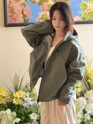 Moss Green Windbreaker Jacket - Lightweight Hooded Softshell view 5