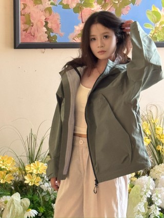 Moss Green Windbreaker Jacket - Lightweight Hooded Softshell view 6