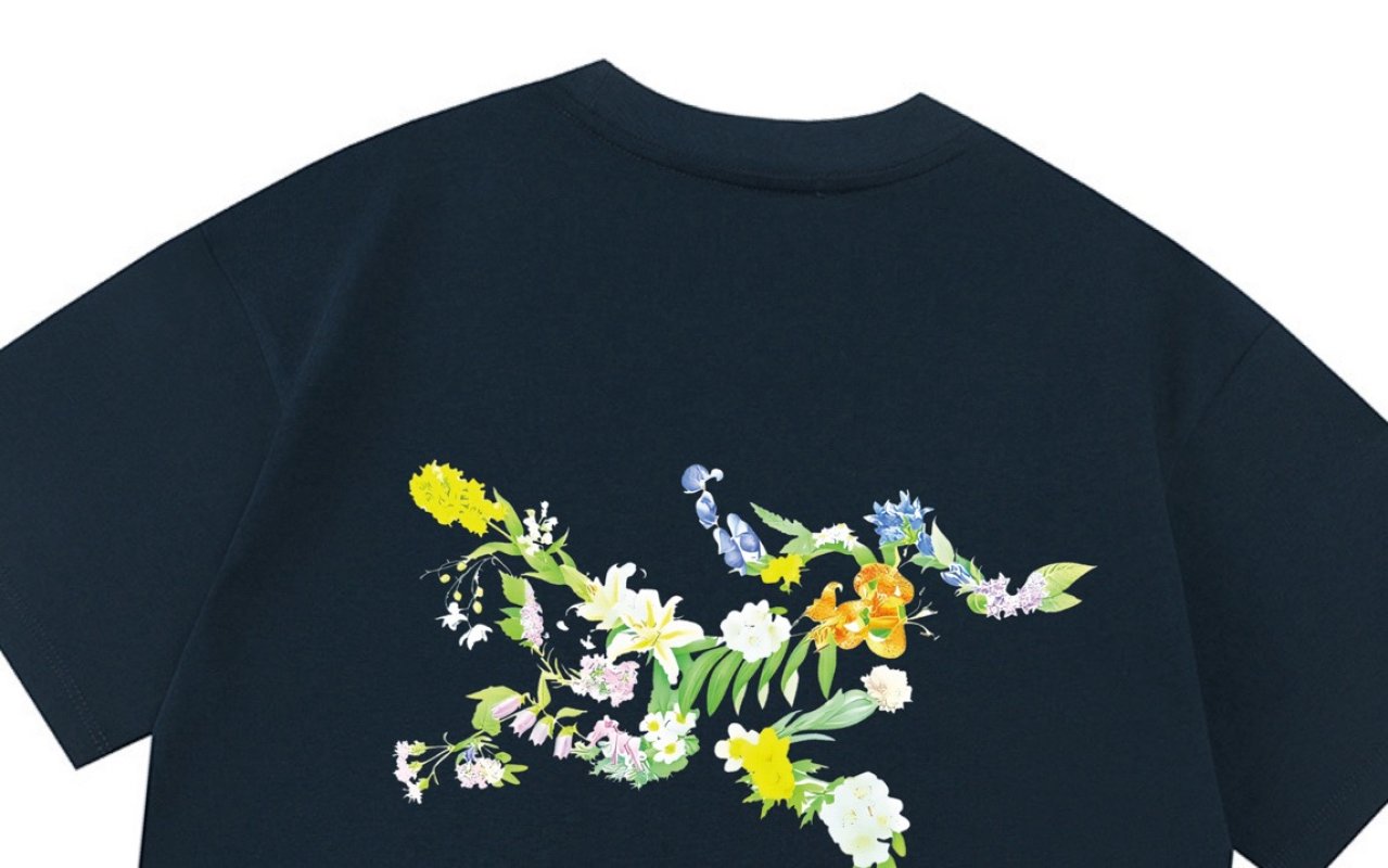 Navy Floral Embroidered Short Sleeve T-Shirt view