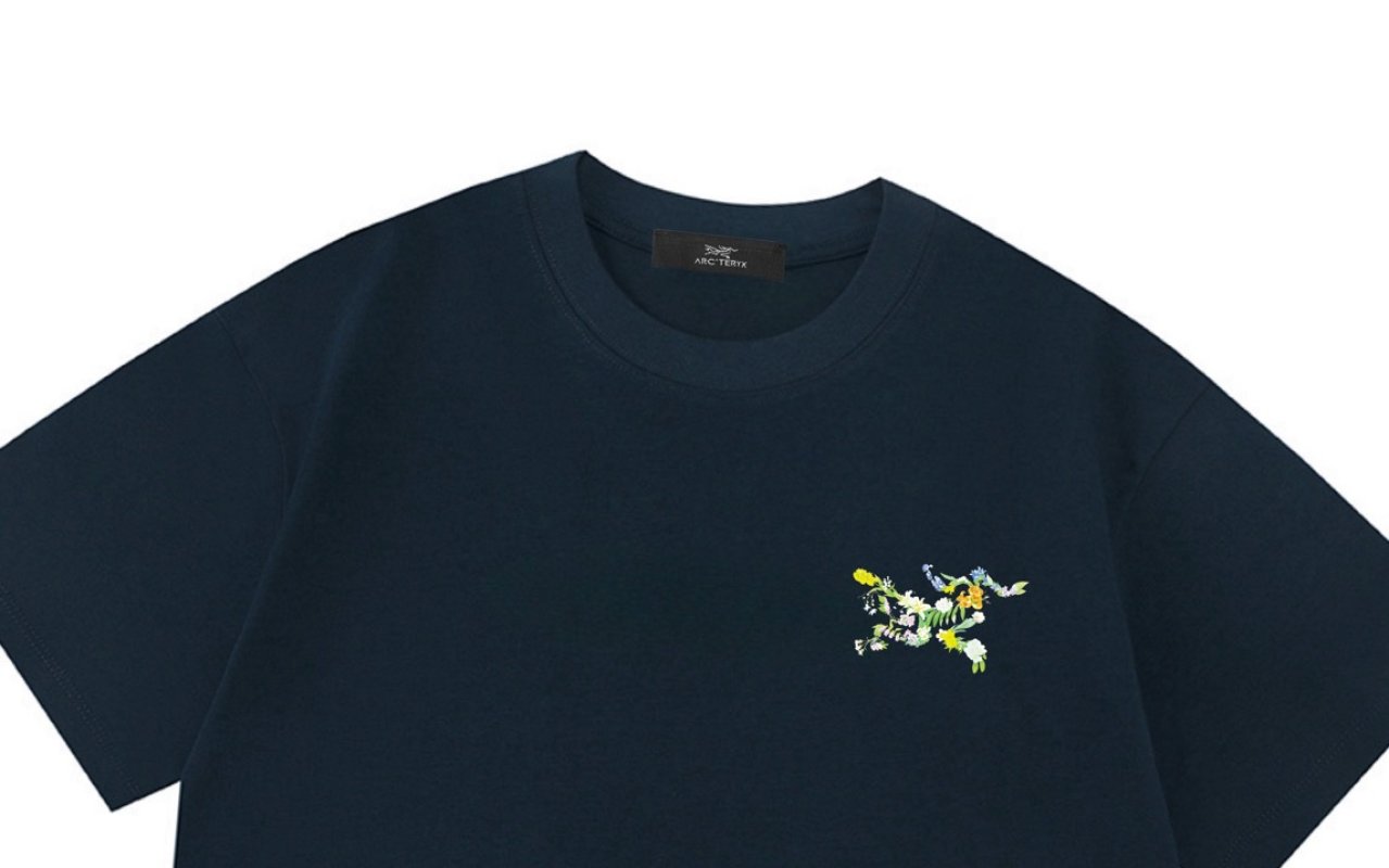 Navy Floral Embroidered Short Sleeve T-Shirt view