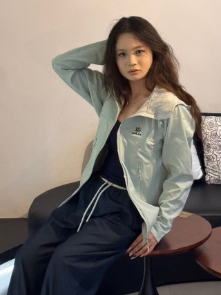 Karao Colorblock Windbreaker Jacket Sage Green & Cream view 1