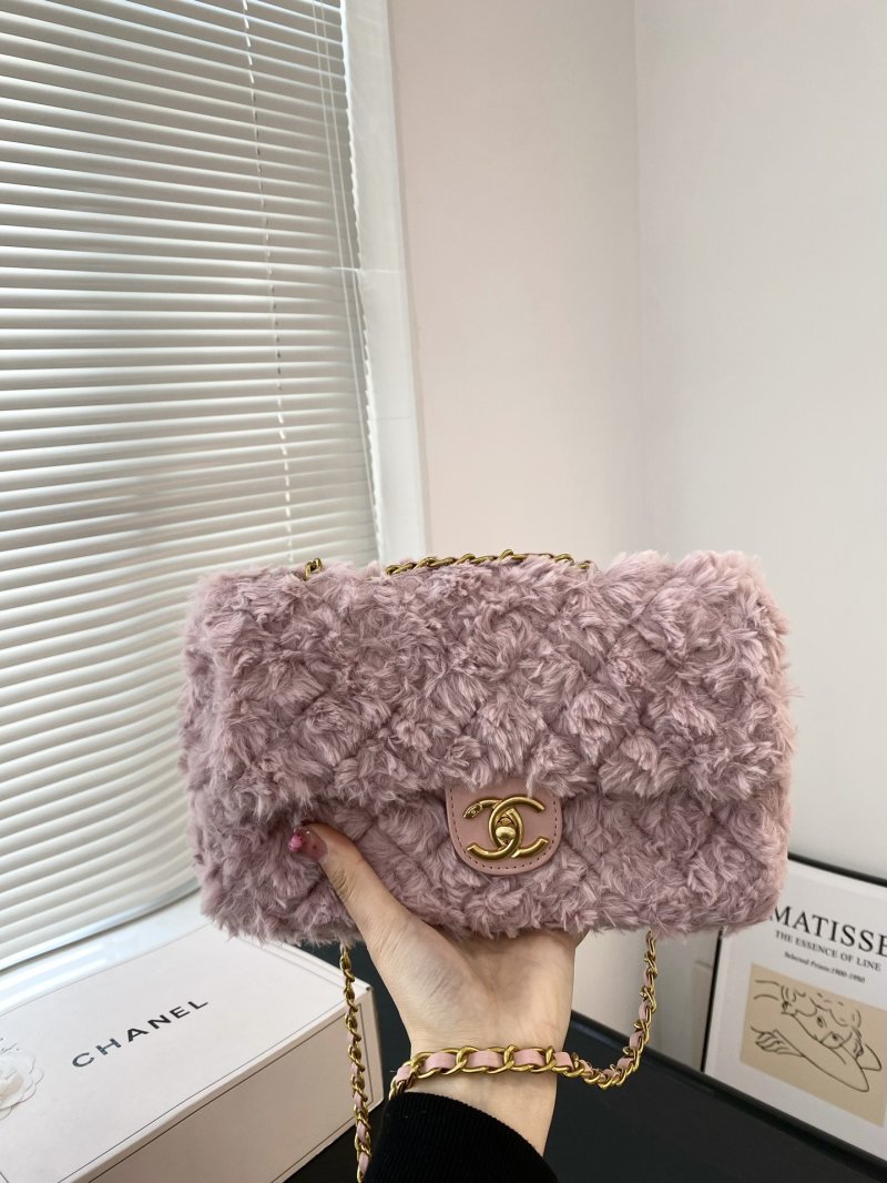 Chanel CF Lamb Wool Quilted Shoulder Bag in Mauve