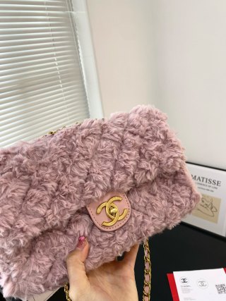 Chanel CF Lamb Wool Quilted Shoulder Bag in Mauve view 2