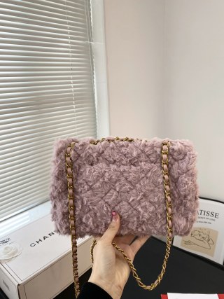 Chanel CF Lamb Wool Quilted Shoulder Bag in Mauve view 3
