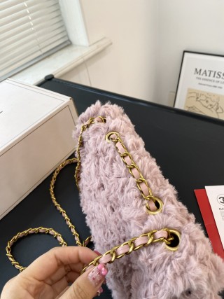 Chanel CF Lamb Wool Quilted Shoulder Bag in Mauve view 6