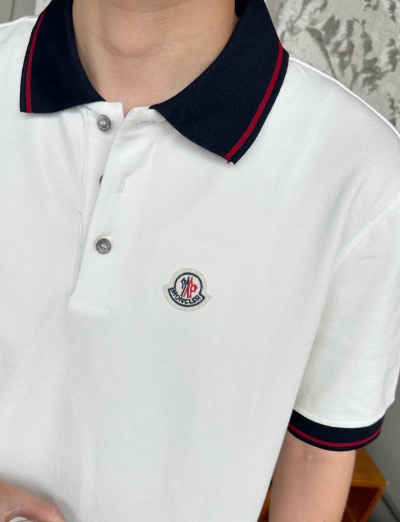 Moncler White Polo Shirt with Navy & Red Collar