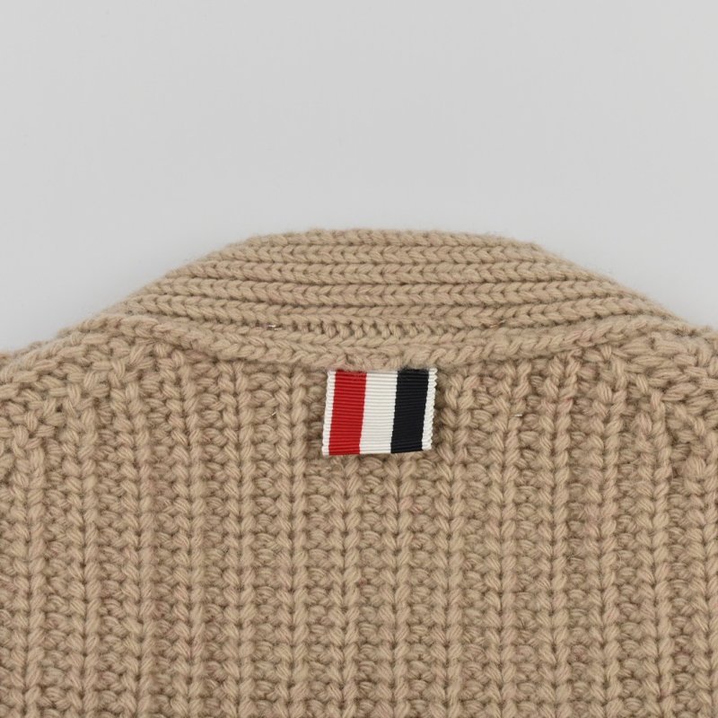 Beige Ribbed Knit Cardigan with Stripe Detail view