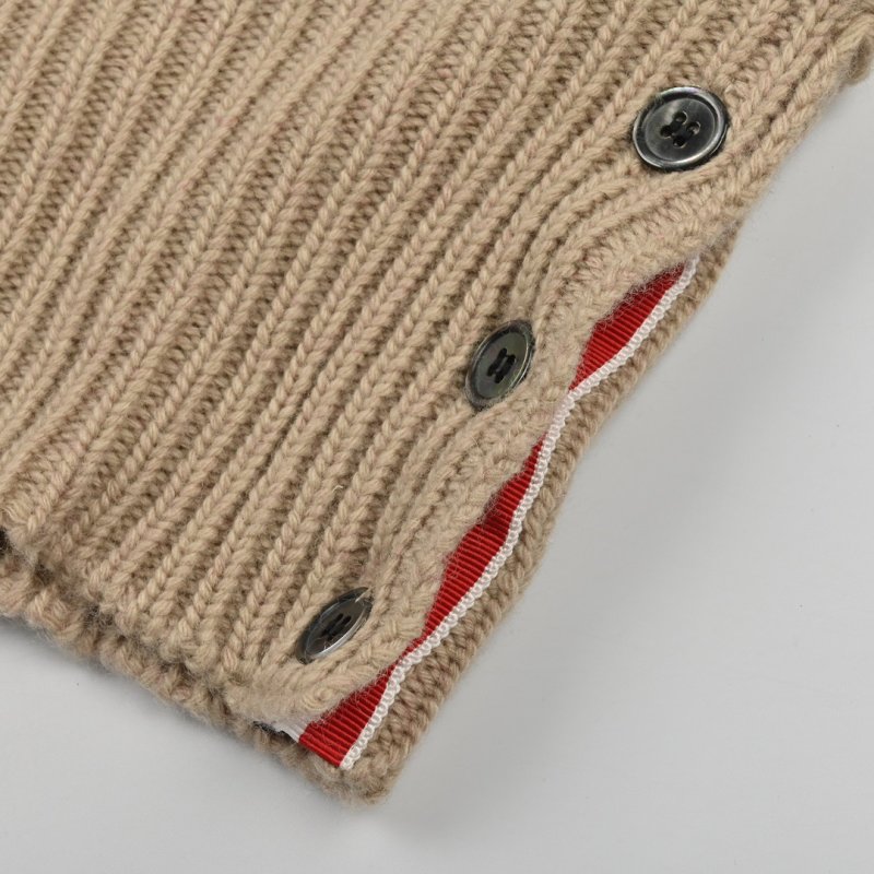 Beige Ribbed Knit Cardigan with Stripe Detail view