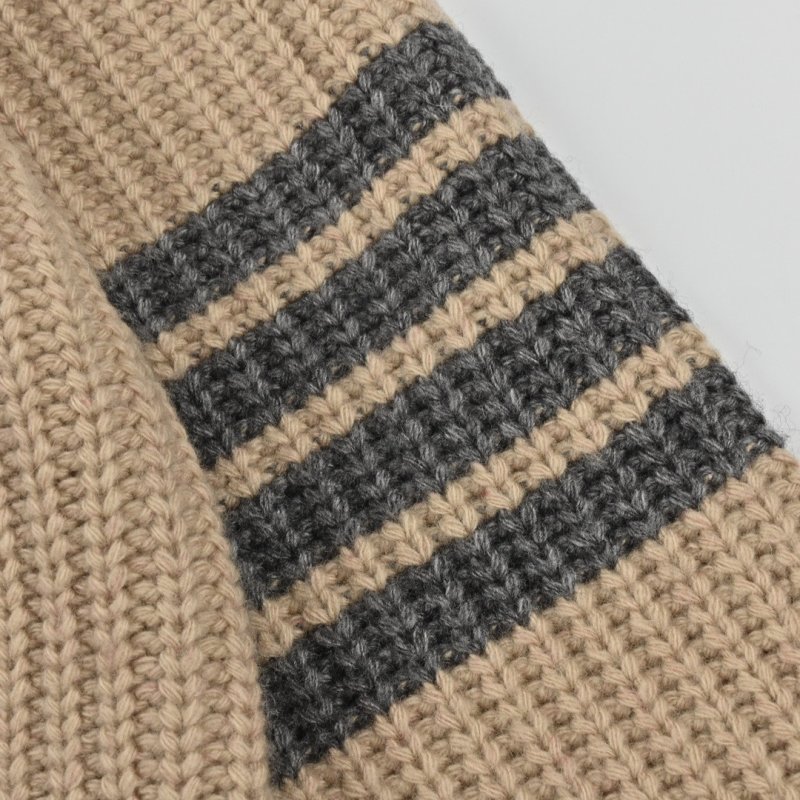 Beige Ribbed Knit Cardigan with Stripe Detail view