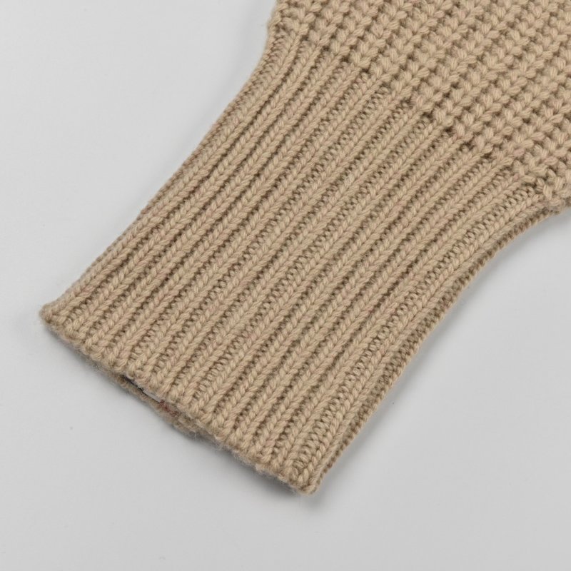 Beige Ribbed Knit Cardigan with Stripe Detail view
