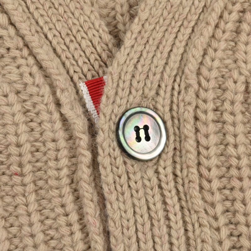 Beige Ribbed Knit Cardigan with Stripe Detail view