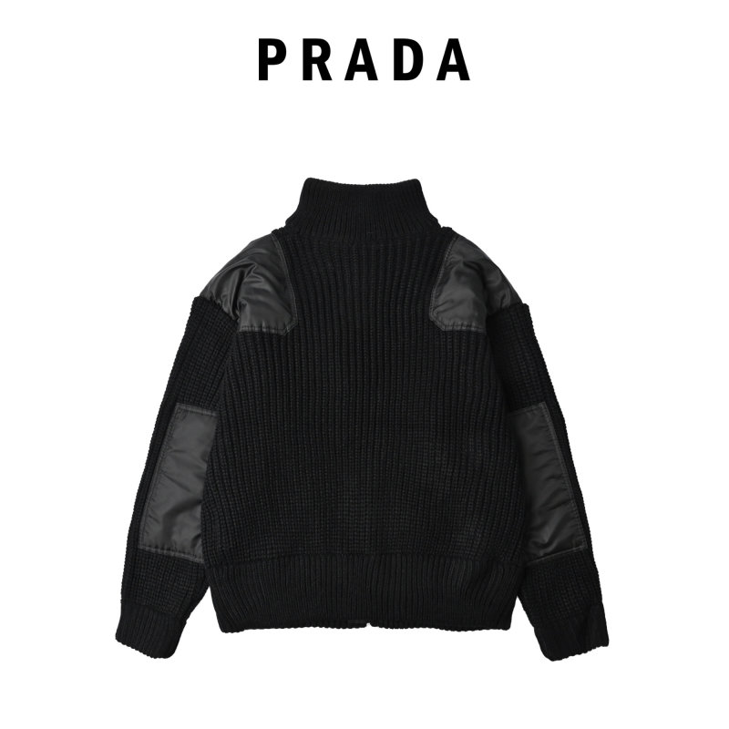 Prada Black Nylon & Ribbed Knit Zip Jacket view