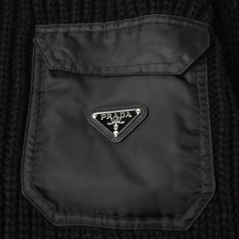 Prada Black Nylon & Ribbed Knit Zip Jacket view