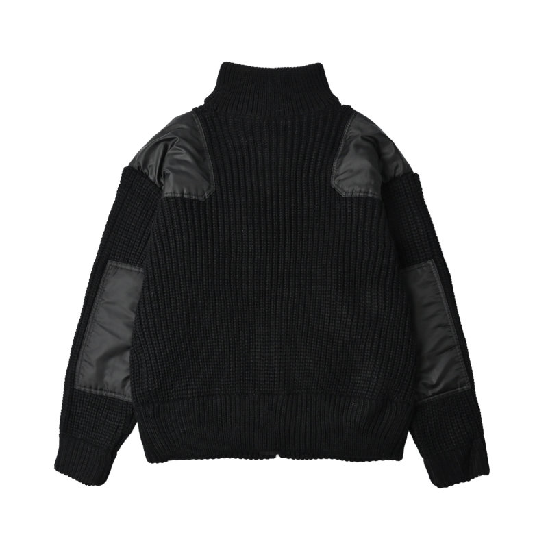 Prada Black Nylon & Ribbed Knit Zip Jacket view