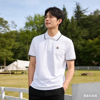 Moncler White Polo Shirt with Striped Trim view 3