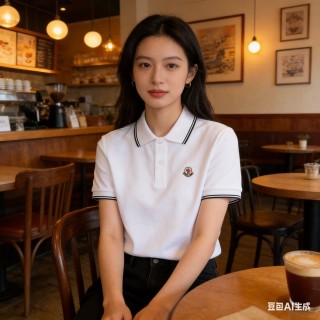 Moncler White Polo Shirt with Striped Trim view 4