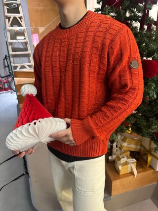 Stone Island Orange Crewneck Knit Sweater