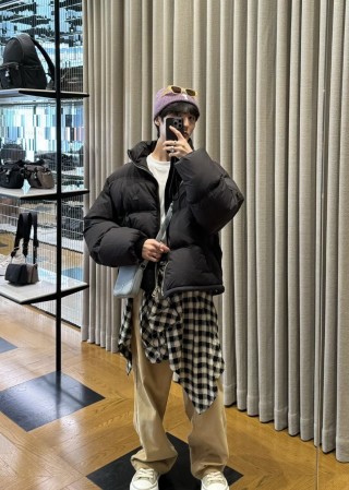 Black Quilted Puffer Down Jacket view 2