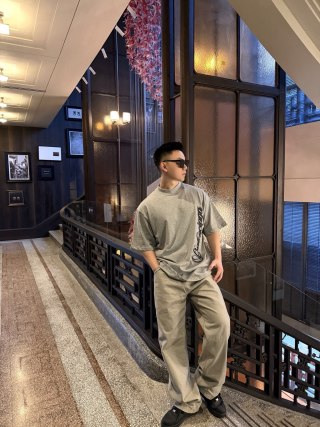 Balenciaga Grey Vertical Logo T-Shirt view 2