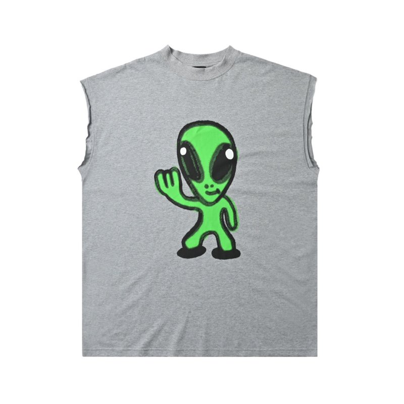 Grey T-Shirt with Green Graphic Print view