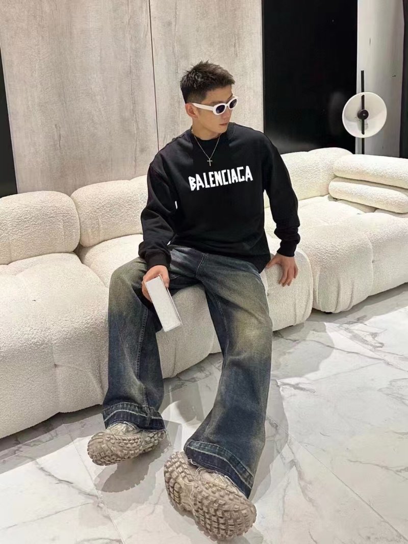 Balenciaga Mixed Logo Print Crew Neck Sweatshirt Black view