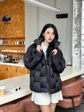Black Puffer Down Jacket - Women's Quilted Winter Coat view 2