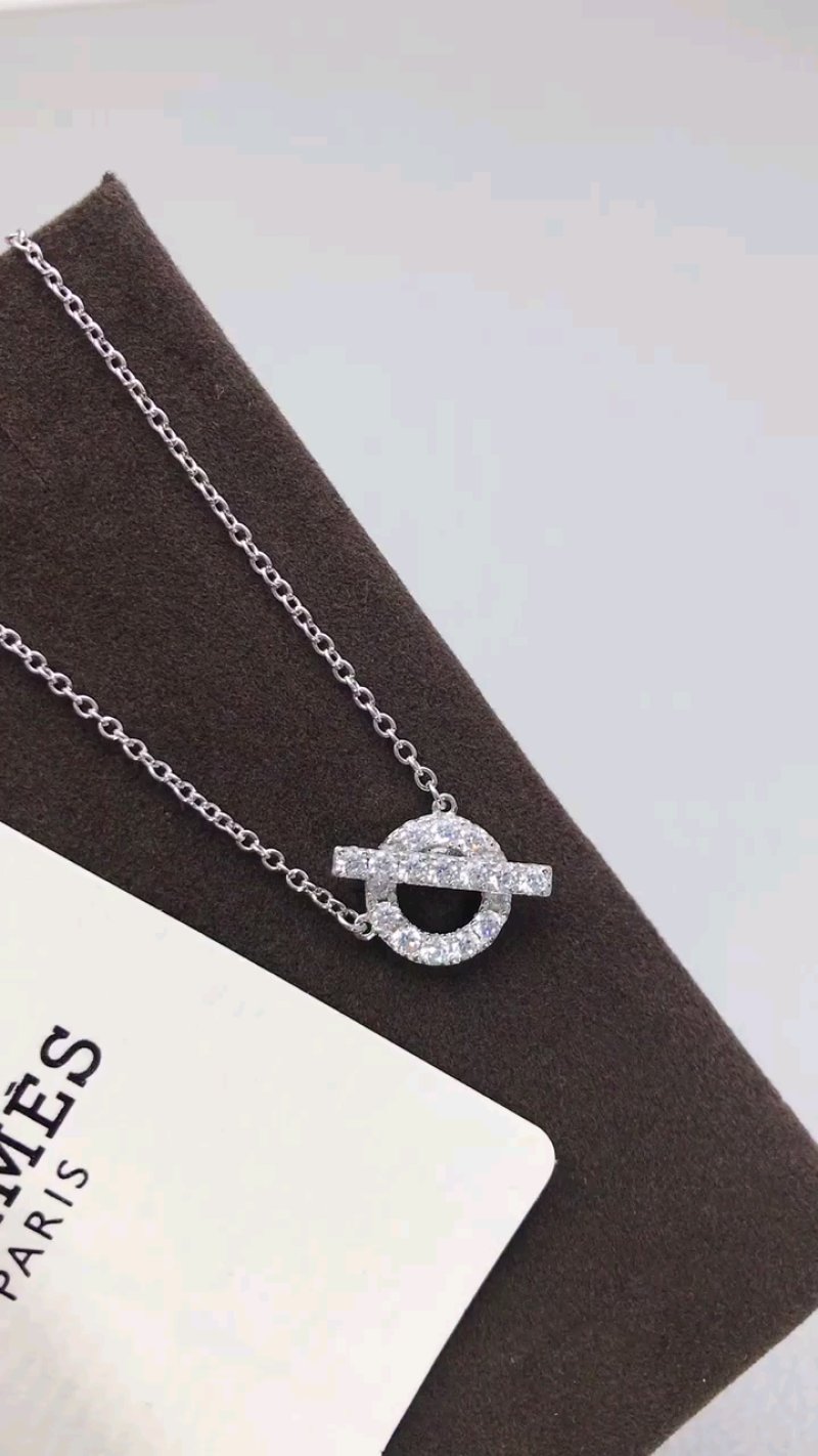 Silver Crystal Circle Bar Pendant Necklace