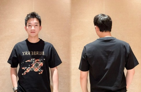 Burberry Black Short Sleeve T-Shirt with Embroidered Plaid Logo view 9