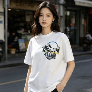 White Graphic Circle T-Shirt with Urban Skyline Print view 2
