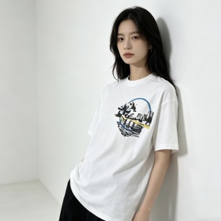 White Graphic Circle T-Shirt with Urban Skyline Print view 3