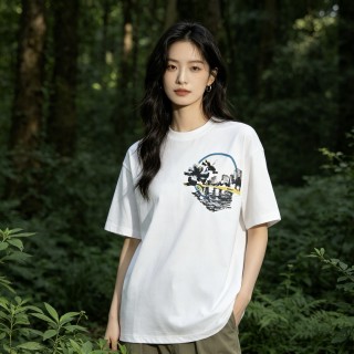White Graphic Circle T-Shirt with Urban Skyline Print view 4
