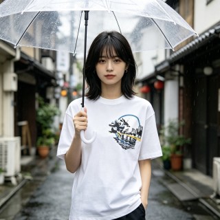 White Graphic Circle T-Shirt with Urban Skyline Print view 6
