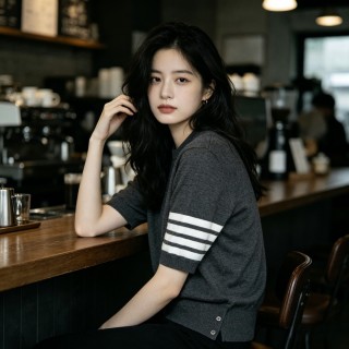 Charcoal Grey Crewneck T-Shirt with Stripe Sleeve Detail view 2