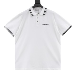 Dior Cursive Letter Embroidered Polo Shirt White