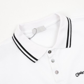 Dior Cursive Letter Embroidered Polo Shirt White view 3