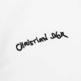 Dior Cursive Letter Embroidered Polo Shirt White view 4