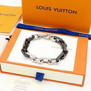 Louis Vuitton Monogram Chain Bracelet Black Silver view 4