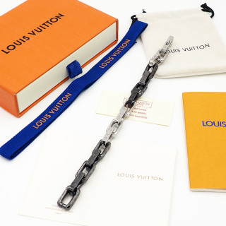 Louis Vuitton Monogram Chain Bracelet Black Silver view 5