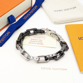 Louis Vuitton Monogram Chain Bracelet Black Silver view 7
