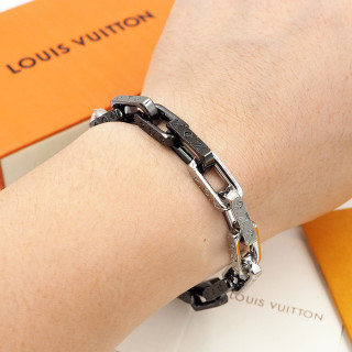 Louis Vuitton Monogram Chain Bracelet Black Silver view 8