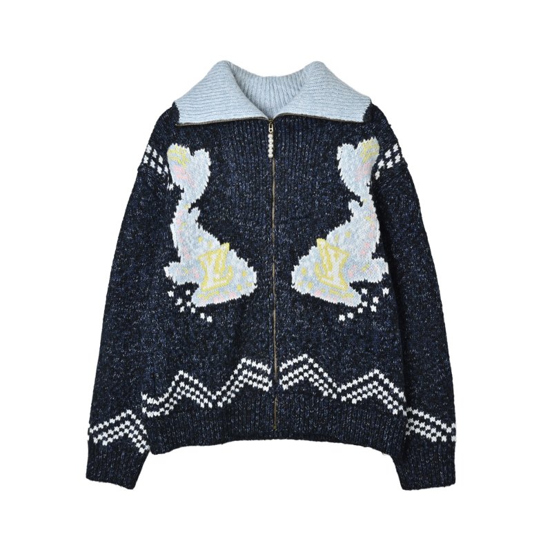 Black & Grey Heart Pattern Half-Zip Knit Sweater view